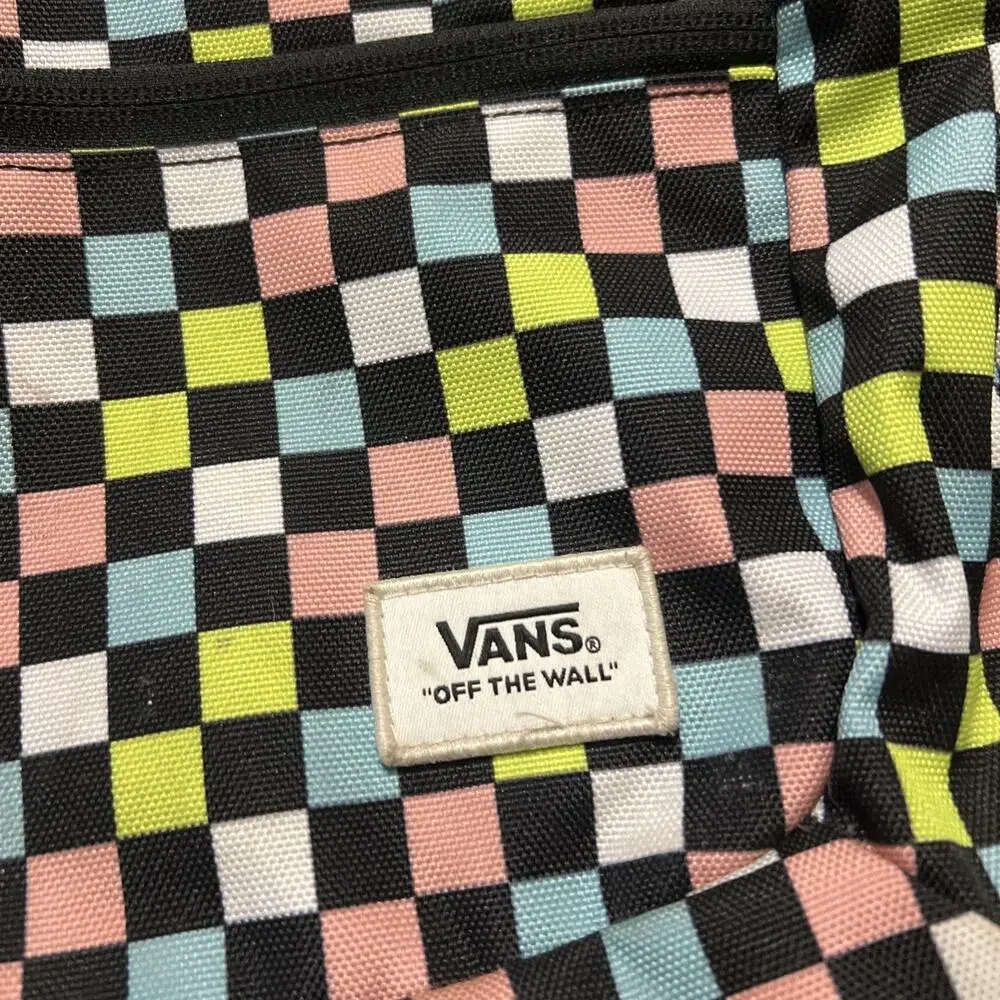 VANS BACKPACK Checkered Pattern Bookbag Multicolor Pink Blue Green Off The Wall
